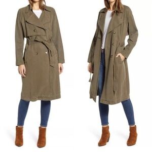 NWT Lucky Brand Cheetah Trim Relaxed Fit Trench Coat